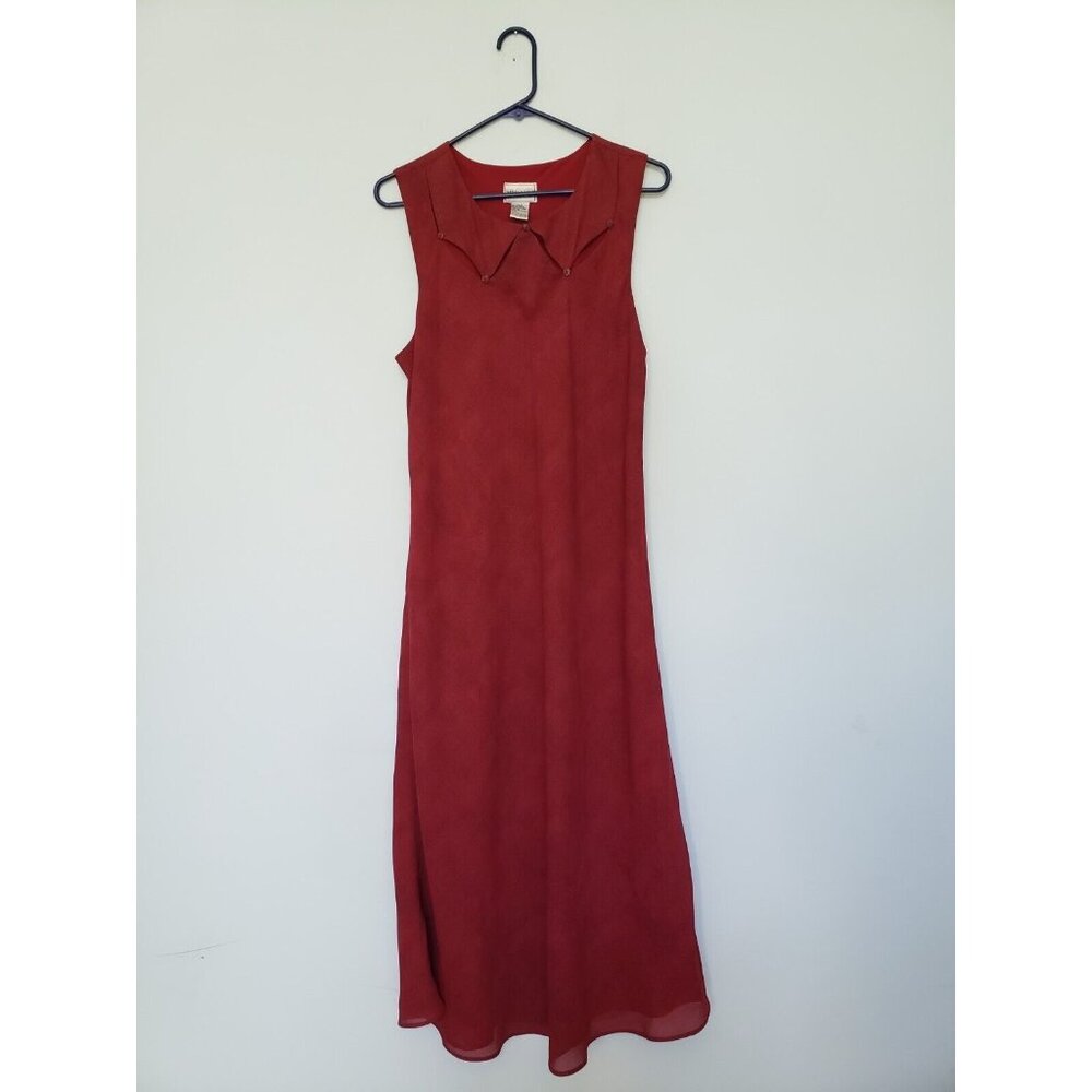 Vtg Napa Valley Women's 14 Midi Dress Red Beaded Cutout Sleeveless Round Neck